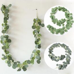 Decorative Flowers Yan 2pcs Artificial Eucalyptus Garland Silk Silver Dollar Leaves Greenery Vine Wedding Indoor Outdoor Wall Room