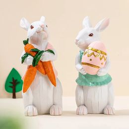 Easter Day Creative Doll Ornaments Crafts Cartoon Lovely Plush Bunny Rabbit Resin Sculpture Home Wedding Garden Party Decor 240116