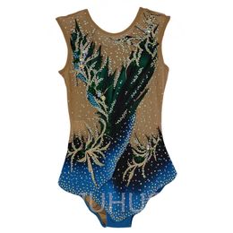 LIUHUO Customise Rhythmic Gymnastics Leotards Girls Women Blue-Green Competition Artistics Gymnastics Performance Wear Crystals Spandex