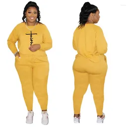 Women's Two Piece Pants Yellow O Neck Long Sleeve Bro And Casual Lady Fashion Tracksuits High Street Outfits