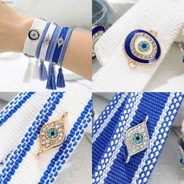 Charm Bracelets Evil Eyes Woven Bracelets with Charms Stackable Wrap Fabric Bracelets