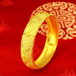 Elegant Wedding Bridal Accessories 18K Solid Yellow Gold Filled Phoenix Pattern Womens Bangle Bracelet Openable Jewelry Gift263R