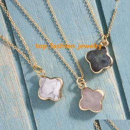 Dainty Four Leaf Clover Rose Quartz Healing Stone Necklaces Gemstone Pendant Necklace For Women Drop Delivery Dhi6K