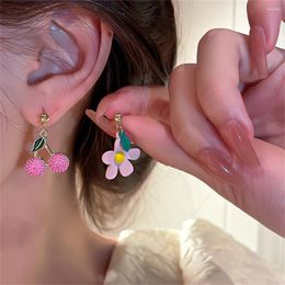 Stud Earrings NCEE Silver Needle Flower Cherry Korean Ins Sweet Temperament Fashion Fresh Design For Women