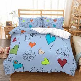 Bedding Sets Love Heart Duvet Cover Set Cartoon Fun Colorful Hearts Quilt Twin Romantic Style I You Polyester For Teen