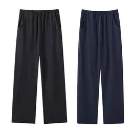 Men's Sleepwear Solid Color Men Sleep Pants Winter Pajama With Elastic Mid Waist Thin Pockets Wide Leg For Comfortable