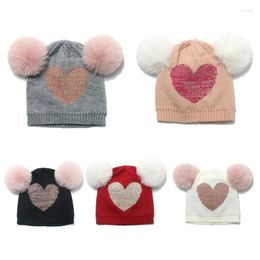 Berets Stylish Baby Knitted Hat Love Heart Pullover Cap With 2 For Gatherings