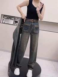 Women's Jeans Y2k Large Size Retro Straight Leg 2024 Mopping Wide-leg Pants High Waist Thin Pear Shape Female