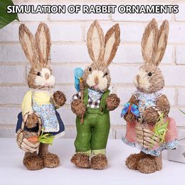 Easter Theme Bunny Decorations Party Home Garden Cute Artificial Straw Rabbit Simulation Props Crafts Ornaments Decor Supplies 240116