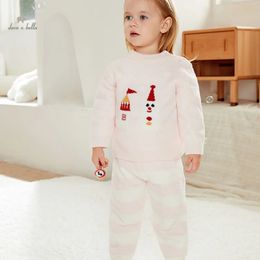 Dave Bella Pijamas infantis para meninos e meninas terno outono inverno moda casual confortável de duas peças DB4238334 240115