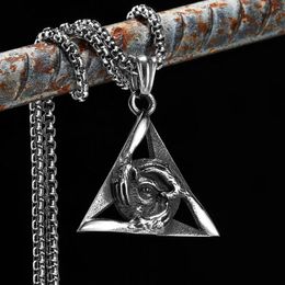 Pendant Necklaces Eye Of Light Pendants Retro Triangle Necklace 316L Stainless Steel Men Chain Rock Party Jewelry Xmas Gift Accessories For