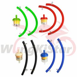 Motorcycle Gas Fuel Gasoline Oil Filter+Petrol Pipe Hose Line Clips Red Black Blue Green 6MM Pipes For Motocross Motorbike Moped Scooter Buggy Dirt Pit Bike ATV Go Kart