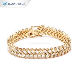 Tianyu Gems Stone Custom Women Jewellery Charms Emerald Cut 14K Gold Yellow Moissanite Bracelet For Men