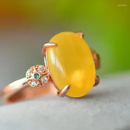 Cluster Rings Genuine Baltic Amber Women Healing Gemstone Fine Jewelry Natural Zircon Rose Gold Ring Adjustable Anillos Mujer