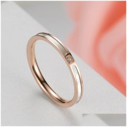 Band Rings 2Mm Rose Gold Colour Shell Zircon Ring For Women Fashion Stainless Steel Wedding Band Rings Jewellery Accessories Us Size 5-9 Dhlxo