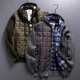 Hunting Jackets Thickened Quilted Cotton Men's Winter Hooded Plush Warm Knitted Cardigan Sweater Outdoor Running Fitness Fleece