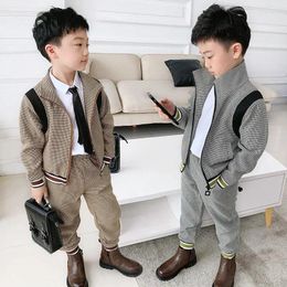 Clothing Sets 2-11Y Men's Baby Clothes Spring Autumn Kids Boys Fine Grid Leisure Suit Jacket Pants Two Piece Set Children's