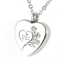 Lily Stainless Steel Memorial Pendant Always in my heart Urn Locket Cremation Jewellery Necklace with gift bag and chain2826