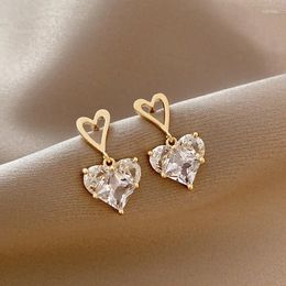 Dangle Earrings 2024 Fashion Exquisite Love Heart Pendant Zircon Luxury Drop Earring For Women Girl Jewellery Trendy Ear Access