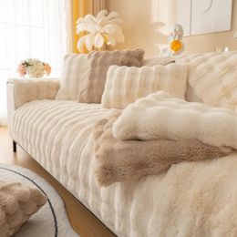 Thicken Rabbit Plush Sofa Cover Living Room Decoration towel SlipProof Adjustable Cushion Towel 240115