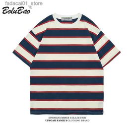 Men's T-Shirts BOLUBAO 2023 Casual T-shirt Summer Products Striped Sweat-Absorbing Short Sleeve High-Quality Design Best-Selling T-shirt MenQ240116