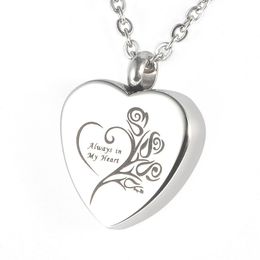 Lily Stainless Steel Memorial Pendant Always in my heart Urn Locket Cremation Jewelry Necklace with gift bag and chain261W