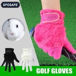 SPOSAFE 1Pair Women Winter Golf Gloves Antislip Artificial Rabbit Fur Warmth Fit for Left and Right Hand 240116