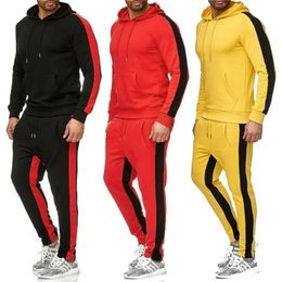 Men's 2 Piece Tracksuit Colour Block Sweatsuit Stripes Casual Winter Long Sleeve Warm Wicking Breathable Sportswear Suit S-3XL 240116