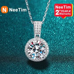 NeeTim 2Carat Necklace For Women 100% Sterling S925 Silver With White Gold Plated Lab Diamond Jewelry Wedding Pendant 240116