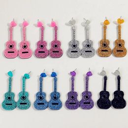 Dangle Earrings Glitter Colourful Acrylic Guitar For Women Shiny Acoustic Heart Long Fashion Jewellery Gifts