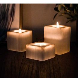 Candle Holders Natural Ore Square Candle Holders Desk Decoration Minimalism Gypsum Candlestick Wax Melt Burner Creative Home Aroma Container YQ240116