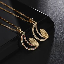 Pendant Necklaces Gold Titanium Steel Death Colour Virgin Mary Women's Oval Hollow Palm Jewellery Chain God Statue Necklace