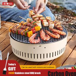 AIWILL Barbecue Grill Home Barbecue Outdoor Camping Charcoal BBQ Stove Grills Mesh Portable Smokeless Barbecue Grill Pan 240116