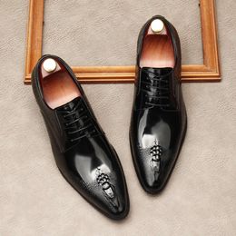 Patent Crocodile Pattern Mens Dress British Trend Genuine Leather Handmade Retro Wedding Oxfords Shoes Man