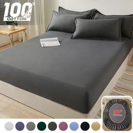 100% Cotton Fitted Bed Sheet with Elastic Band Skinfriendly Mattress Cover for Single Double King Queen 140150160x200cm 240116