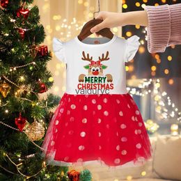 Girl's Dresses Merry Christmas Newborn Baby Red Dress Girls Toddler Kids Deer ldren Tutu Dresses Little Infant Princess Xmas Party Outfit H240508