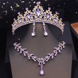 Chokers Princess Crown Bridal Jewelry Sets for Girls Blue Tiaras Choker Necklace Sets Bride Wedding Dress Prom Jewelry Accessories