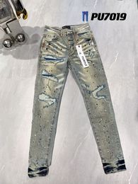 Mens Jeans Purple Jeans Designer Denim Embroidery Pants Fashion Holes Trouser US Size 28-40 Hip Hop Distressed Zipper Trousers rock revival true men jeansEO6N