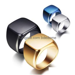 Band Rings Simple Style Square Big Width Signet Mens Ring Titanium Steel Finger Mti Colours Men Jewellery Fast Epacket 3031 Q2 Drop Deli Dhab9