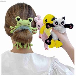 Headbands Women Girls Cute Cartoon Hair Scrunchies Panda cows Cat Rabbit Plush Elastic Hair Bands Sweet Pontail Hair Ties Hair Accessories YQ240116