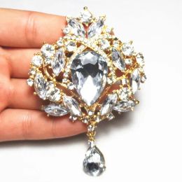 Jewellery pins Big Crystal Waterdrop Top Quality Gold Tone Drop Brooch Exquisite Big Diamante Jewellery Brooch Large Crystal Women Broach