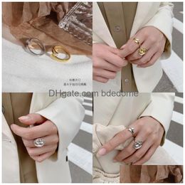 Band Rings Fashion Minimalism Sliver Gold Plating Ring Female Jewellery Micro Inlay Rings Ornaments Versatile Personality Wrong Side Dhyue