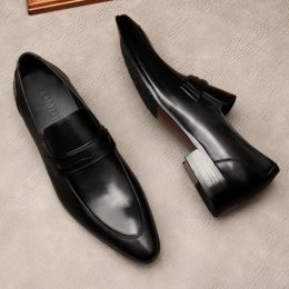 Italian Mens Business Loafers Genuine Leather Brand Handmade Classic Pointed Toe Wedding Social Dress Shoes for Male