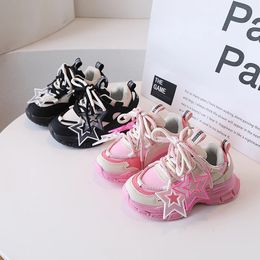 Children Casual Shoes Platform Pu Leather Pink Black Lace-up Kids Sneakers Autumn Breathable Trendy 22-37 Boys Girls Sport Shoe 240116