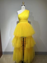 Casual Dresses Women's Yellow Mesh One Shoulder Evening Fashion Prom Summer Birthday Club Party Elegant Chic Long Cake