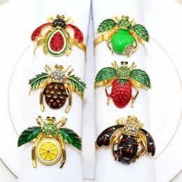 Summer Party Napkin Rings Fruit Bees Pattern Wedding Receptions Rhinestone Diamond Metal Alloy Napkin Ring Buckle Kitchen Dining Table ZZ