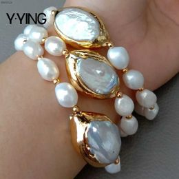 Charm Bracelets Y.YING 8'' 3 Rows Cultured White Baroque freshwater Pearl White Keshi Pearl Bracelet for handmade classic wedding for women