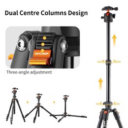 Tripods K F Concept 62.99 Inch Camera Tripod for DSLR Portable Aluminum Travel Tripod with 360 Degree Panorama Ball Head Quick ReleaseL240115