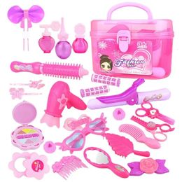 Pretend Play Kid Make Up Toys 2532PCS Pink Makeup Set Princess Hairdressing Simulation Toy For Girls Dressing Cosmetic 240115