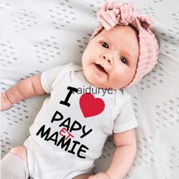 Rompers I Love Papy Mamie Baby Bodysuit Newborn Boy Girl Short Sleeve Summer Romper Unisex Toddler Outfits Funny Infant Clothes Gifts H240508